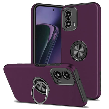 HR Premium Chief Oil Painted Magnetic Ring Stand Hybrid Case Cover For Motorola Moto G Stylus 5G 2024 - Dark Purple