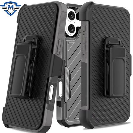 Metkase Noble Lined Shockproof Dual Layer Holster Hybrid Case In Slide-Out Package For iPhone 16 6.1 Inch - Black/Grey