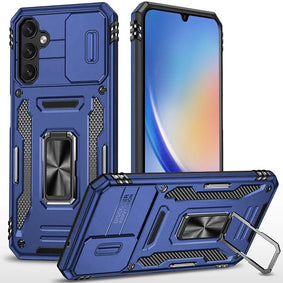 Premium Utter Tough Metal Ring Movable Camera Window Hybrid Case For Samsung A15 5G - Navy Blue