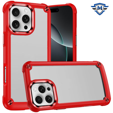 Metkase Ultimate Casex Transparent Hybrid Case With Metal Buttons And Camera Edges In Slide-Out Package For iPhone 16 Pro Max 6.9 Inch - Red