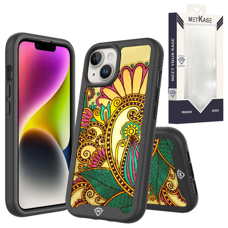 Metkase Premium Exotic Design Hybrid Case In Slide-Out Package For iPhone 15 Pro - Antique Flower