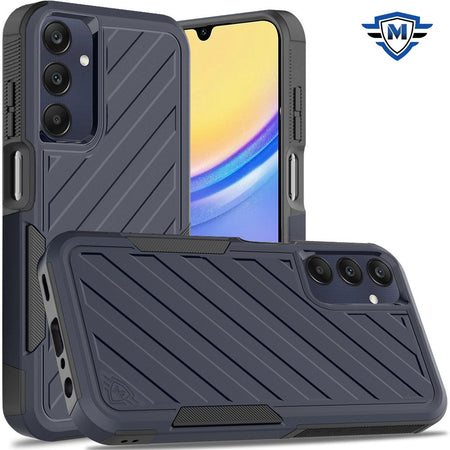 Metkase Noble Lined Shockproof Dual Layer Hybrid Case In Slide-Out Package For Samsung A15 5G - Blue/Black