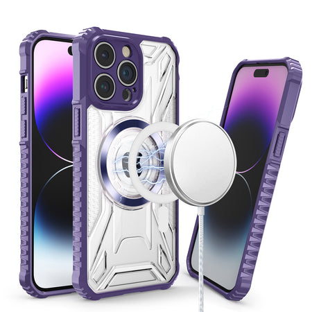 Premium [Magnetic Circle] Cd Pattern Transparent Rugged Hybrid Case For iPhone 14 / iPhone 13 - Purple