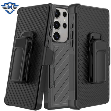 Metkase Noble Lined Shockproof Dual Layer Hybrid Case In Slide-Out Package For Samsung S25 Ultra - Black/Black