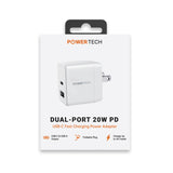 Powertech PD 20W Dual-Port USB-A & USB-C Wall Charger - White