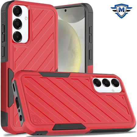 Metkase Noble Lined Shockproof Dual Layer Hybrid Case In Slide-Out Package For Samsung S25 Plus/S24 Plus - Red/Black