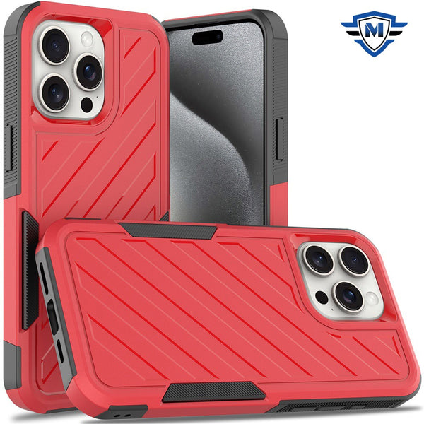Metkase Noble Lined Shockproof Dual Layer Hybrid Case In Slide-Out Package For Iphone 15 Pro Max - Red/Black