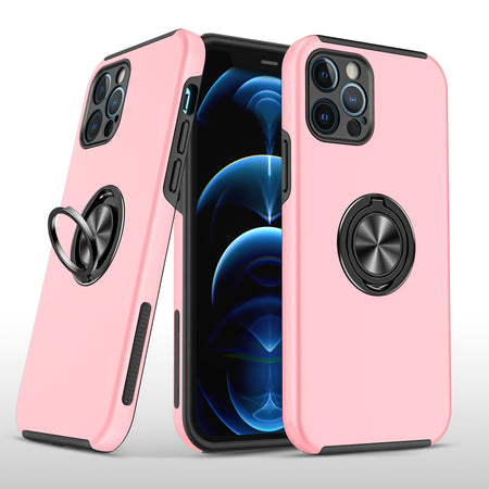 Premium Chief Oil Painted Magnetic Ring Stand Hybrid Case For iPhone 15 - Pink