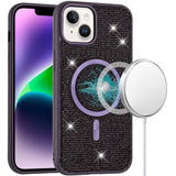 Premium Diamond [Magnetic Circle] With CD Pattern Hybrid Case For iPhone 13/14 - Purple