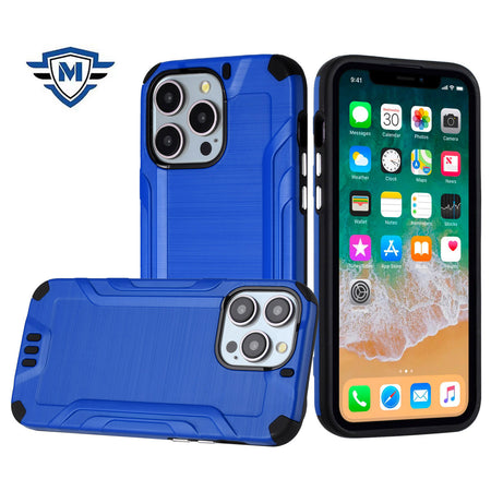 Metkase Strong Tough Metallic Design Hybrid Case In Premium Slide-Out Package For iPhone 15 Pro  - Dark Blue