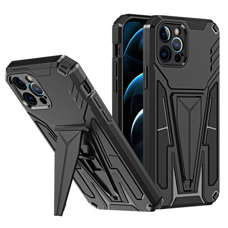 Premium Alien Design Shockproof Kickstand Magnetic Hybrid Case Cover For iPhone 12 Pro Max 6.7 - Black