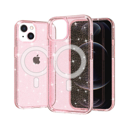 Premium Glitter Ultra [Magnetic Circle] Thick 3mm Transparent Hybrid Case For iPhone 13/14 - Pink