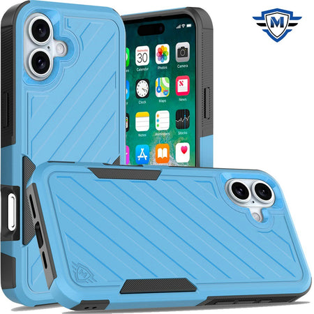 Metkase Noble Lined Shockproof Dual Layer Hybrid Case In Slide-Out Package For iPhone 16 Plus 6.7 Inch - Sky Blue/Black