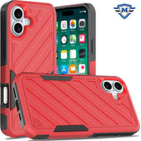 Metkase Noble Lined Shockproof Dual Layer Hybrid Case In Slide-Out Package For iPhone 16 Plus 6.7 Inch - Red/Black