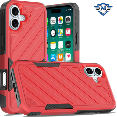 Metkase Noble Lined Shockproof Dual Layer Hybrid Case In Slide-Out Package For iPhone 16 Plus 6.7 Inch - Red/Black