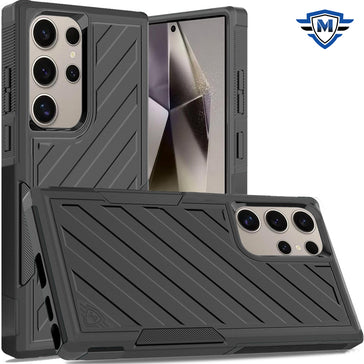 Metkase Noble Lined Shockproof Dual Layer Hybrid Case In Slide-Out Package For Samsung S25 Ultra - Black/Black