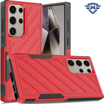 Metkase Noble Lined Shockproof Dual Layer Hybrid Case In Slide-Out Package For Samsung S25 Ultra - Red/Black