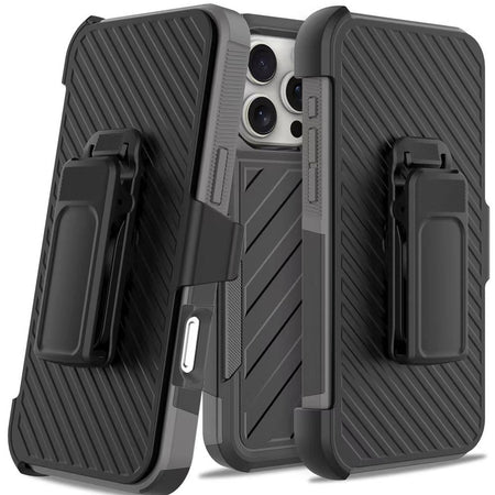 HR Premium Noble Lined Shockproof Dual Layer Hybrid Case For iPhone 16 Pro Max 6.9 Inch - Black/Black