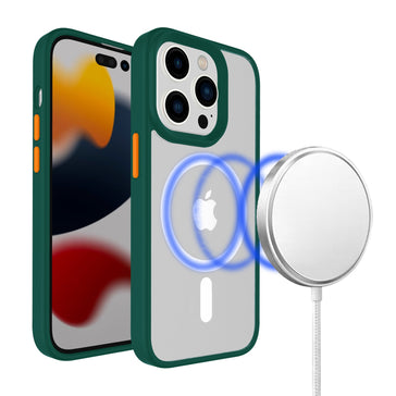 Premium Core [Magnetic Circle] Colorful Buttons Thick 2mm Hybrid Case For iPhone 14 / iPhone 13 - Midnight Green