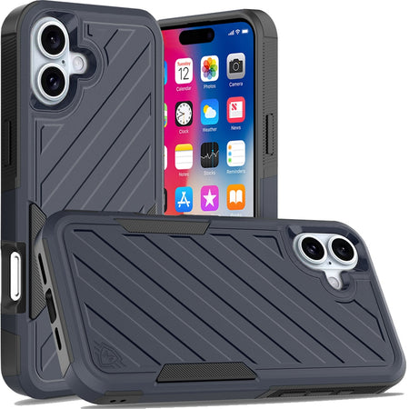 HR Premium Noble Lined Shockproof Dual Layer Hybrid Case For iPhone 16 6.1 Inch - Blue/Black