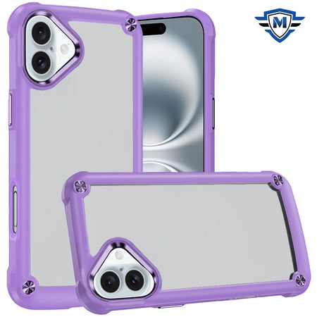 Metkase Ultimate Casex Transparent Hybrid Case With Metal Buttons And Camera Edges In Slide-Out Package For iPhone 16 6.1 Inch - Light Purple