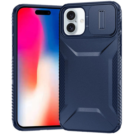 HR Premium Ultimate U Design Hybrid Case With Camera Window Covering For iPhone 16 6.1 Inch - Dark Blue