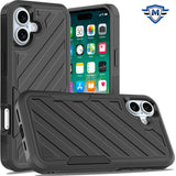 Metkase Noble Lined Shockproof Dual Layer Hybrid Case In Slide-Out Package For iPhone 16 Plus 6.7 Inch - Black/Grey