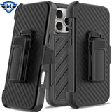 Metkase Noble Lined Shockproof Dual Layer Holster Hybrid Case For iPhone 16 Pro Max 6.9 Inch - Black/Black