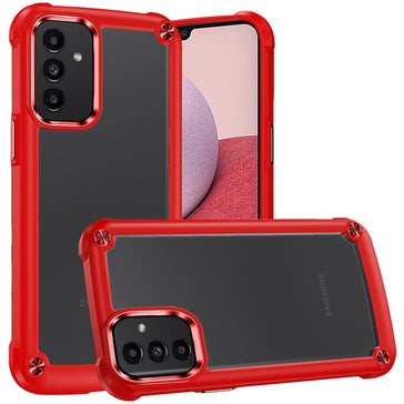 Premium Ultimate Casex Transparent Hybrid Case With Metal Buttons And Camera Edges For Samsung A14 5G - Red