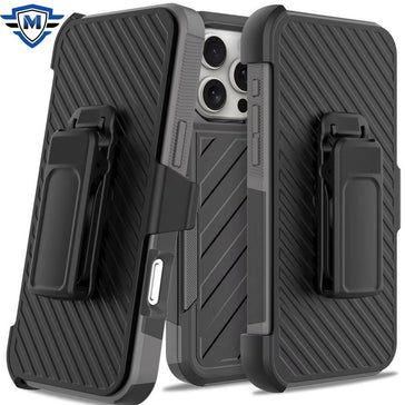 Metkase Noble Lined Shockproof Dual Layer Holster Hybrid Case In Slide-Out Package For iPhone 16 Pro Max 6.9 Inch - Black/Grey