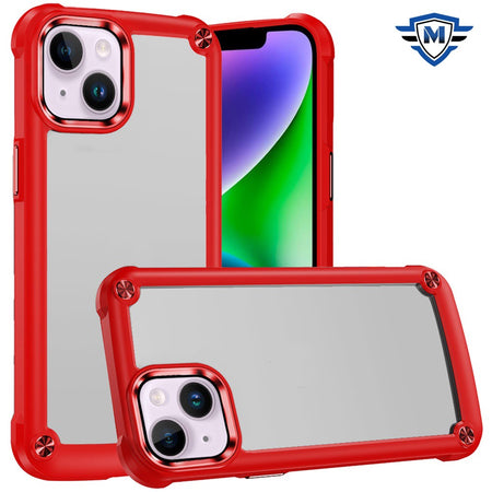 Metkase Ultimate Casex Transparent Hybrid Case With Metal Buttons And Camera Edges In Slide-Out Package For iPhone 13/14 - Red