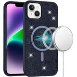 Premium Diamond [Magnetic Circle] With CD Pattern Hybrid Case For For iPhone 13/14 - Blue