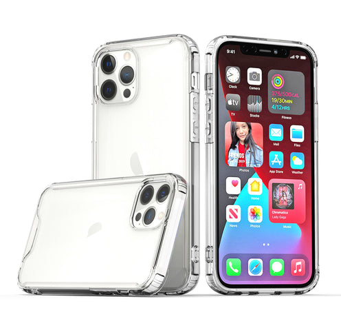 HR Premium Colored Shockproof Transparent Hard Pc Tpu Hybrid Case Cover For iPhone 12 & iPhone 12 Pro - Clear/Clear