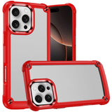 HR Premium Ultimate Casex Transparent Hybrid Case With Metal Buttons And Camera Edges For iPhone 16 Pro 6.3 Inch - Red