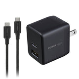 Powertech PD 20W Dual-Port USB-A & USB-C Wall Charger W/ 4' C-C Cable - Black