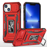 HR Premium Utter Tough Metal Ring Movable Camera Window Hybrid Case For iPhone 13 / 14 - Red