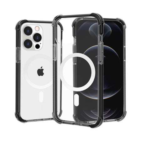 Premium Acrylic [Magnetic Circle] Tough 2.5mm Transparent Shockproof Hybrid Case For iPhone 15 - Black