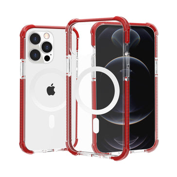 Premium Acrylic [Magnetic Circle] Tough 2.5mm Transparent Shockproof Hybrid  Case For iPhone 14 / iPhone 13 - Red