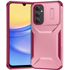 Premium Ultimate U Design Hybrid Case With Camera Cover For Samsung A15 5G - Pink + Burgundy