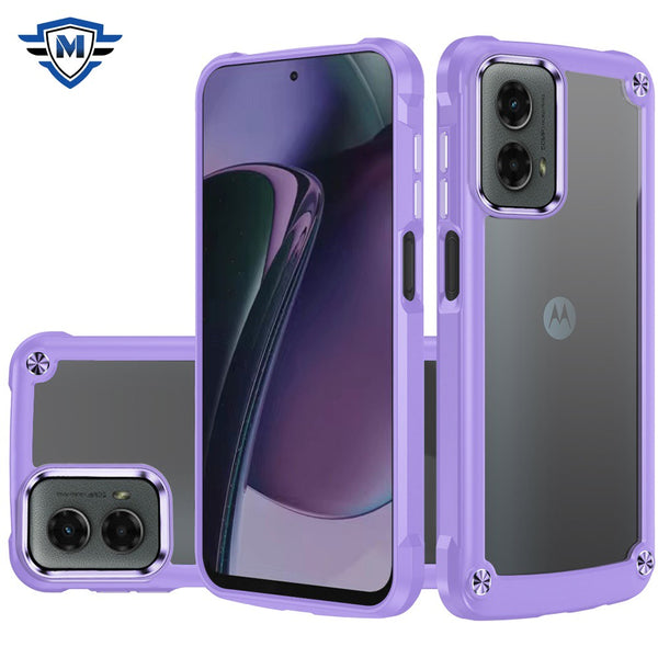Metkase Ultimate Casex Transparent Hybrid Case With Metal Buttons And Camera Edges In Premium Slide-Out Package For Motorola Moto G Stylus 5G 2024 - Light Purple