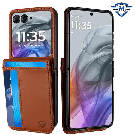 Metkase Card Slot Wallet Holder Case Cover In Slide-Out Package For Motorola Razr 2024 - Brown