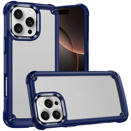 HR Premium Ultimate Casex Transparent Hybrid Case With Metal Buttons And Camera Edges For iPhone 16 Pro 6.3 Inch - Blue