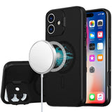 HR Premium Magnetic Ring Circle Camera Cap Kickstand Hybrid Uv Paint Matte Finish Case For iPhone 16 6.1 Inch - Black