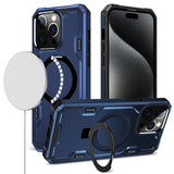 Premium Magnetic Ring Stand Simplistic Tough Hybrid Case Cover For iPhone 13/14 - Blue