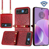 Metkase Embossed Floral Design Case Cover With Strap In Slide-Out Package For Motorola Razr 2024 - Red