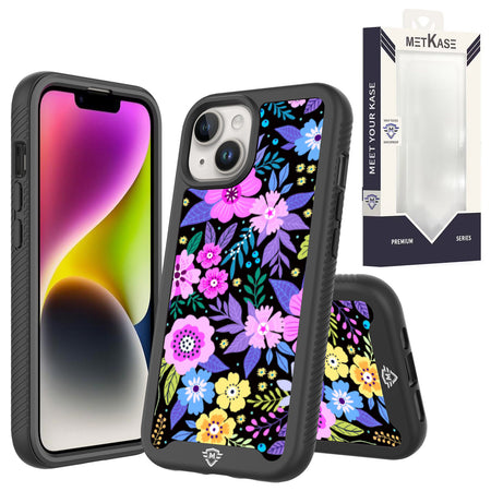 Metkase Premium Exotic Design Hybrid Case In Slide-Out Package For iPhone 15 Pro - Colorful Flower Arrangement