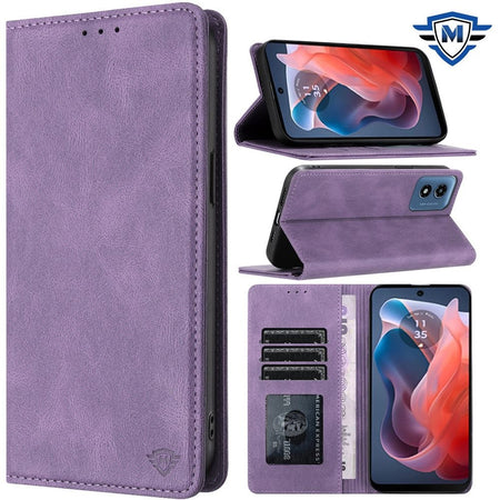 Metkase Wallet Premium Pu Vegan Leather Id Card Money Holder With Magnetic Closure In Premium Slide-Out Package For Motorola Moto G 5G 2024 - Dark Purple