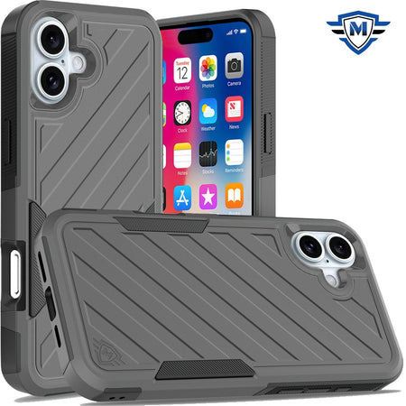 Metkase Noble Lined Shockproof Dual Layer Hybrid Case In Slide-Out Package For iPhone 16 6.1 Inch - Grey/Black