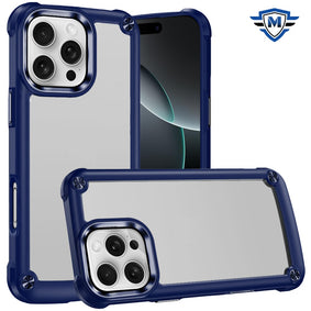 Metkase Ultimate Casex Transparent Hybrid Case With Metal Buttons And Camera Edges In Slide-Out Package For iPhone 16 Pro Max 6.9 Inch - Blue