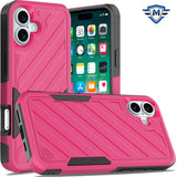 Metkase Noble Lined Shockproof Dual Layer Hybrid Case In Slide-Out Package For iPhone 16 Plus 6.7 Inch - Hot Pink/Black